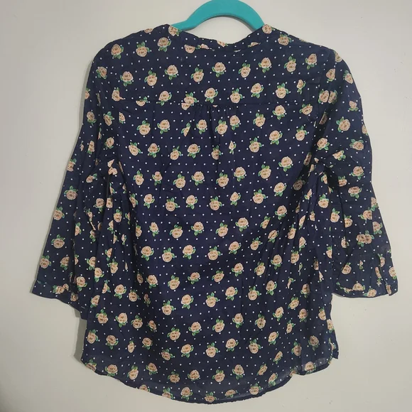 LC Lauren Conrad Navy Floral Blouse 3/4 Length Sleeves, size M - Picture 2 of 7